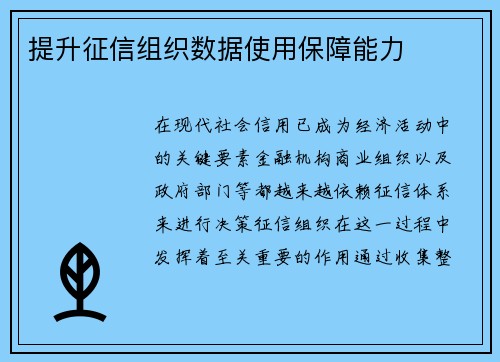 提升征信组织数据使用保障能力