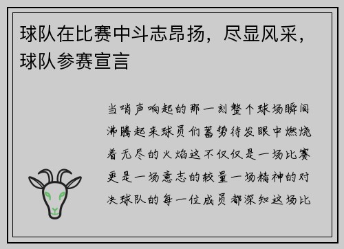球队在比赛中斗志昂扬，尽显风采，球队参赛宣言