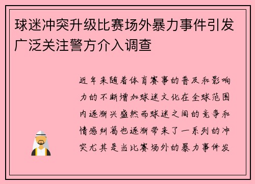 球迷冲突升级比赛场外暴力事件引发广泛关注警方介入调查